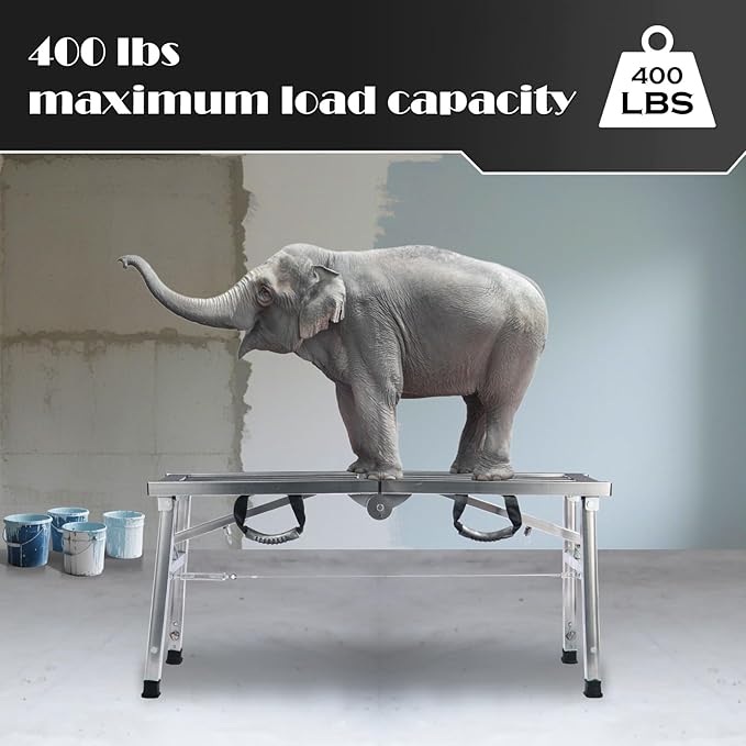 Folding Work Platform Height Adjustment 19-27"(H) Portable Steel Step Ladder Stool for Home, Office, Workshop and Garage, Maximum Load 400lbs