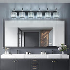 Crystal Vanity Lights - Black, 6 Light Bathroom Vanity Light with Crystal Fixture, Modern Style for Bathroom Mirror