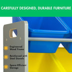 Humble Crew Kids Toy Storage Organizer with 12 Plastic Bins, Grey/Blue/Green/Yellow – Removable Bins for Playroom, Bedroom, Toddler Furniture for Boys and Girls Ages