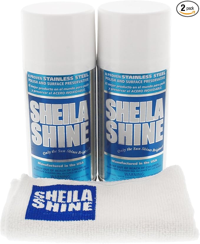 2 x 10 Oz. with Cloth Sheila Shine Stainless Steel Cleaner and Polish Spray with Microfiber Cleaning Cloth, Removes Grease, Fingerprints, Household Kitchen Cleaner, Stainless Steel & Appliances