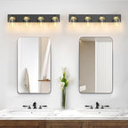 IZORRO Bathroom Vanity Light Fixture, 4-Light 27.5 Inch Black and Gold Bathroom Light Fixtures Over Mirror, with Clear Glass Shade, Modern Farmhouse Vanity Lights, Rustic Restroom Lighting Fixtures