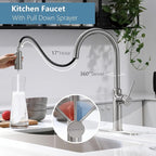 Kitchen Sink Faucets Brushed Nickel, High Arc Single Handle Kitchen Faucet with Pull Down Sprayer, Solid Brass Tall Kitchen Faucets
