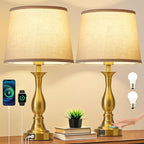Bedside Table Lamp Touch Control Bedroom Lamps with USB-C USB-A Charging Port 3 Way Dimmable Touch Lamps for Nightstand Living Room Bedroom Dorm Home Office Reading, Set of 2