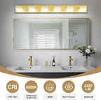Modern LED Bathroom Lights Fixtures(6-Light),Metal Gold Acrylic Wall Lighting,Vanity Lights for Bathroom Over Mirror(6000k 41In