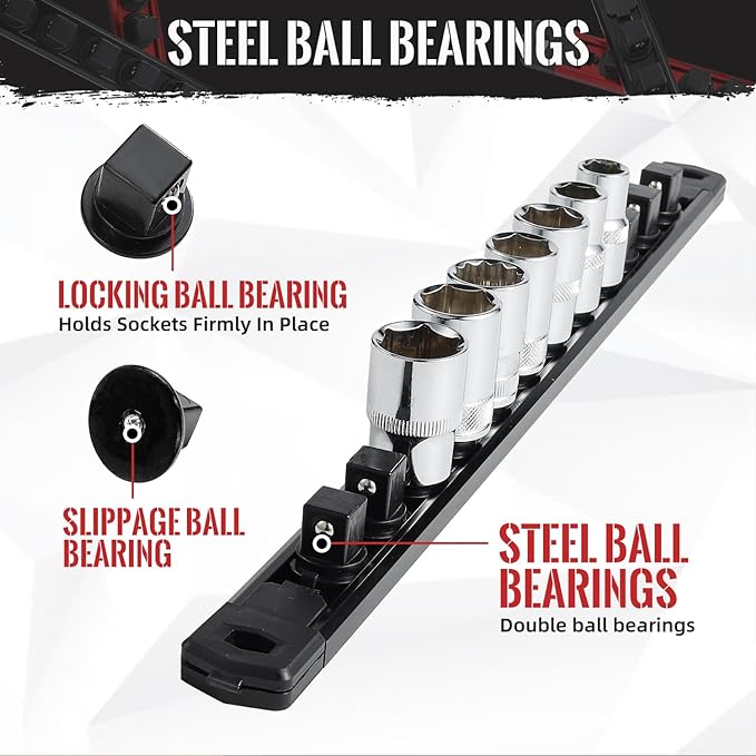 Magnetic Socket Organizer - 6-Piece Heavy Duty Aluminum Socket Holder with 80 Clips for 1/2, 3/8, 1/4-Inch (Black & Blue)