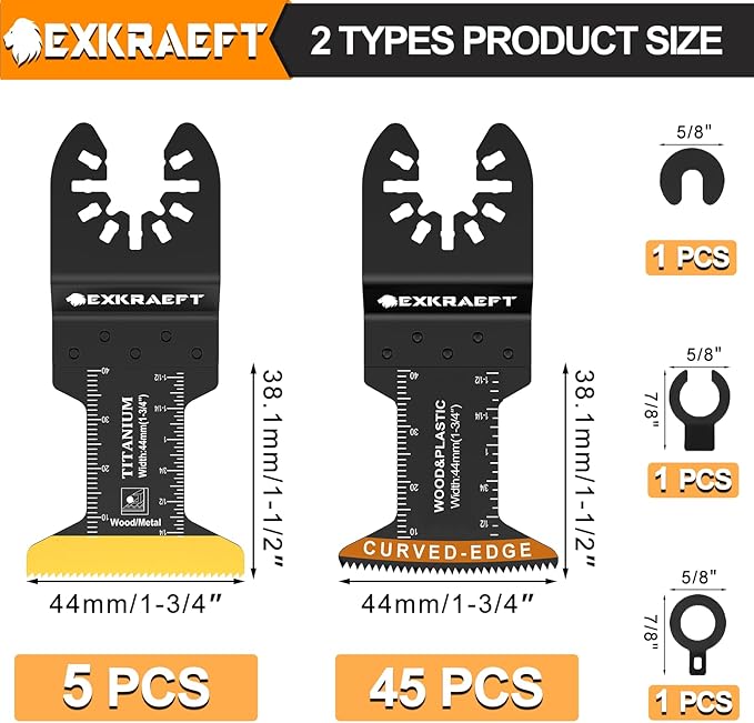 50PCS Curved-Edge Oscillating Tool Blade, Titanium multitool blades for Metal, Wood, Plastic, Professional Universal oscillating saw blades Fit Dewalt Milwaukee Ryobi Rockwell Fein