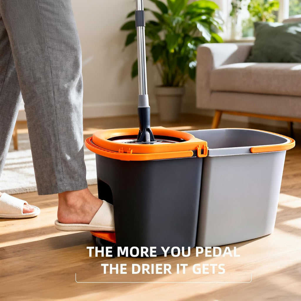 Spin Mop and Bucket Set,Detachable Double Buckets Separate Dirty Water with Stainless Steel Wringer for Floor Cleaning,Cleaning Buckets with 4 Mop Head Replacements for Household Use