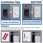 BESTTEN 10 Pack Dimmer Wall Light Switch, Compatible with Dimmable LED, CFL, Incandescent and Halogen Bulb, Single Pole or 3-Way Dimmer Switches, 120VAC, Decorator Wall Plate Included, Black