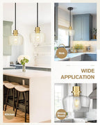 Emak 2 Pack Black Gold Pendant Lights Kitchen Island, Modern 8 Inch Clear Glass Pendant Light, Farmhouse Island Lights for Kitchen, Bathroom, Dining Room, PL122-BKBGD-CG-2PK