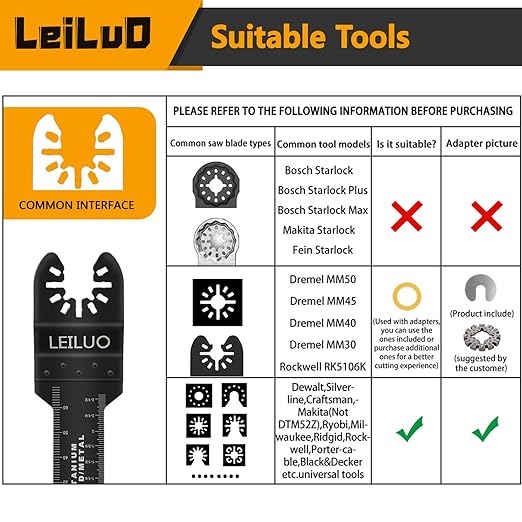 Titanium Multitool Blades Kits LEILUO 15 Pieces Oscillating Tool Blades for Nails Wood Packed by Storage Bag Compatible with Makita Ryobi Milwaukee and More