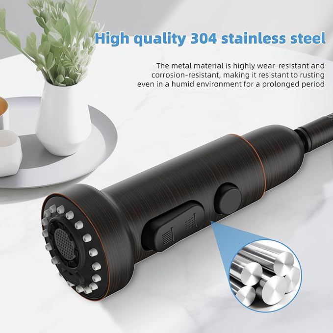 Hibbent Stainless Steels Pull Down Kitchen Faucet Head Replacement, 3 Function Sink Sprayer Head with 15 Adapters, Compatible with Moen, American Standard, Delta, Kohler Faucets, Oil-Rubbed Bronze