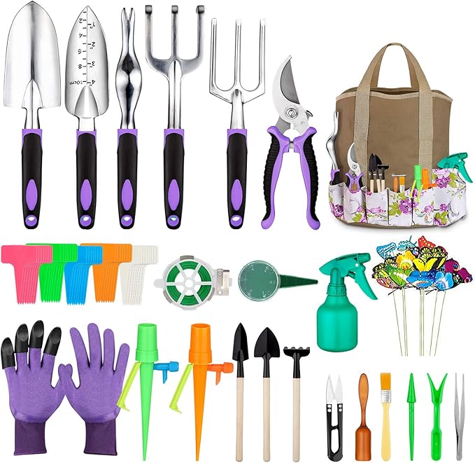 Garden Tools Set 83 Piece, Succulent Tools Set Included, Heavy Duty Aluminum Gardening Tools for Gardening, Non-Slip Ergonomic Handle, Durable Storage Tote Bag, Gifts for Men Women