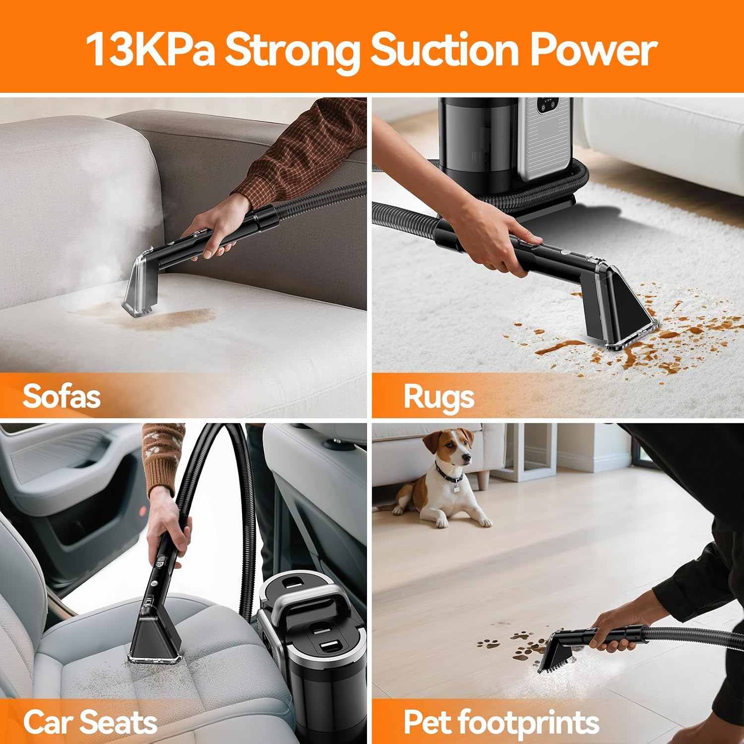 Portable Carpet and Upholstery Spot Cleaner Machine, Instant Heating Carpet Cleaner Machine With 5 Cleaning Modes, 13Kpa Powerful Scution Stain Remover Deep Cleaner for Pets, Area Rugs, Sofa, Seat