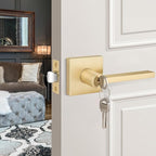 5 Pack Gold Door Handle - Keyed Different, Entry Door Lock with Keys for Living Room or Bedroom, Satin Brass Interior Door Knob with Keys