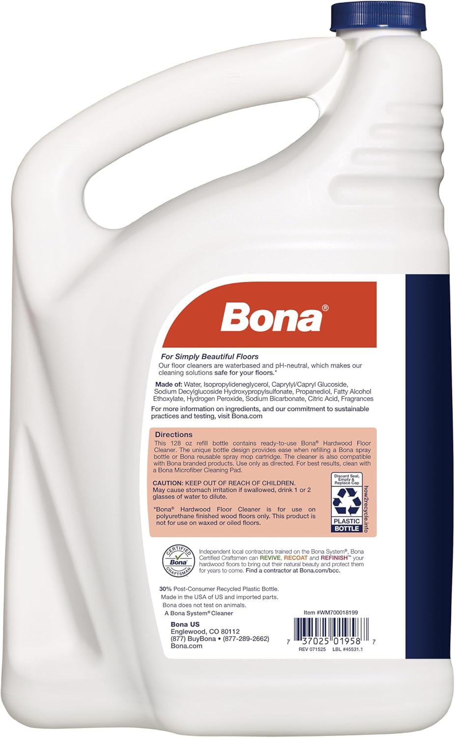 Bona Hardwood Floor Cleaner Refill - 128 fl oz - Cedar Wood Scent - Residue-Free Floor Cleaning Solution Spray Mop and Spray Bottle Refill - For Wood Floors