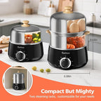 Hard Boiled Egg Cooker - CACHOO 14-Egg Rapid Stainless Steel Egg Boiler with 30-Min Timer & Auto Shut Off, Compact Electric Vegetable Steamer for Cooking, Dishwasher Safe, Black