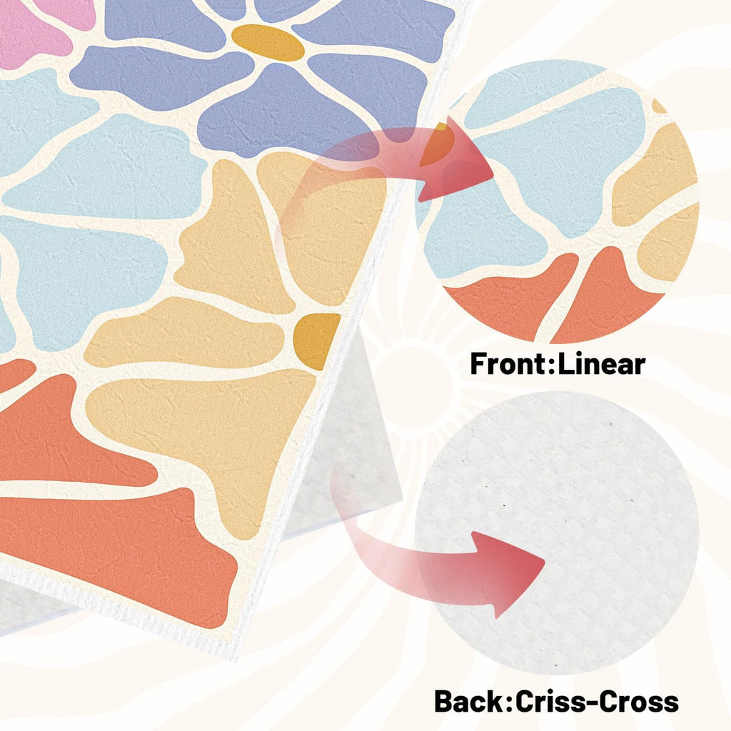 Boho Floral Swedish Dishcloths for Kitchen, 6PCS Retro Groovy Swedish Dish Cloths Gift Set, Reusable Absorbent Cellulose Sponge Dish Towel for Home Cleaning(7.8 X 7 Inches)