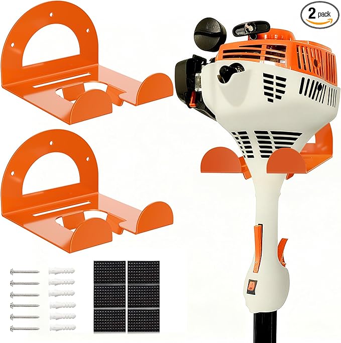 Weed Eater Hanger, Garage Organizer Trimmer Rack Wall Mount, Garden Power Tool Holder Garage Hooks for Grass Trimmer, Hedge Trimmer, Leaf Blower and Chainsaw Storage, 2 Pack
