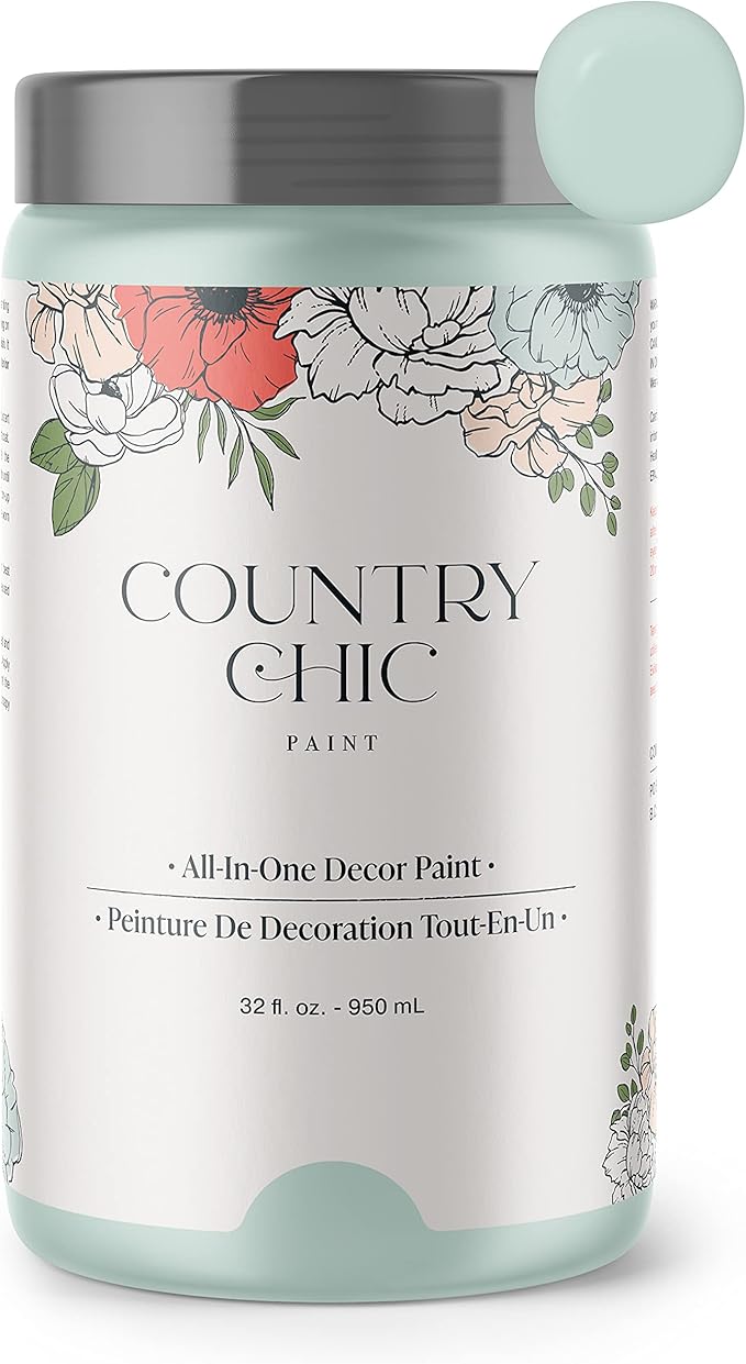Country Chic All-in-One Chalk Paint for Furniture, Cabinets, Home Decor, Eco-Friendly, Matte Finish, Built-In Primer & Top Coat for Wood, Metal - Fancy Frock (Light Blue) - Quart 32 oz (950 ml)