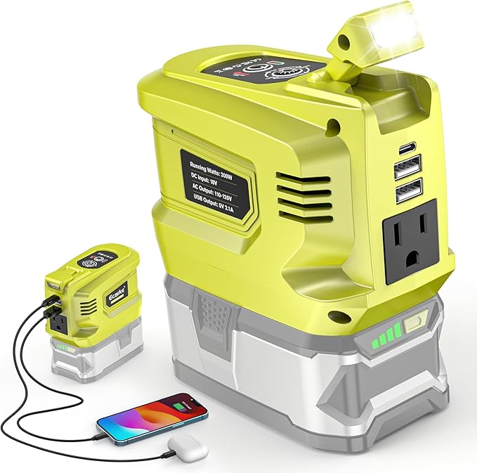 200W Portable Power Inverter Compatible with Ryobi 18V,Ecarke Real 200W Outdoor Generato Battery Converter with 2 USB&LED&AC Battery Powered Outlet,Convert DC 18V to AC 110V Portable Power Station