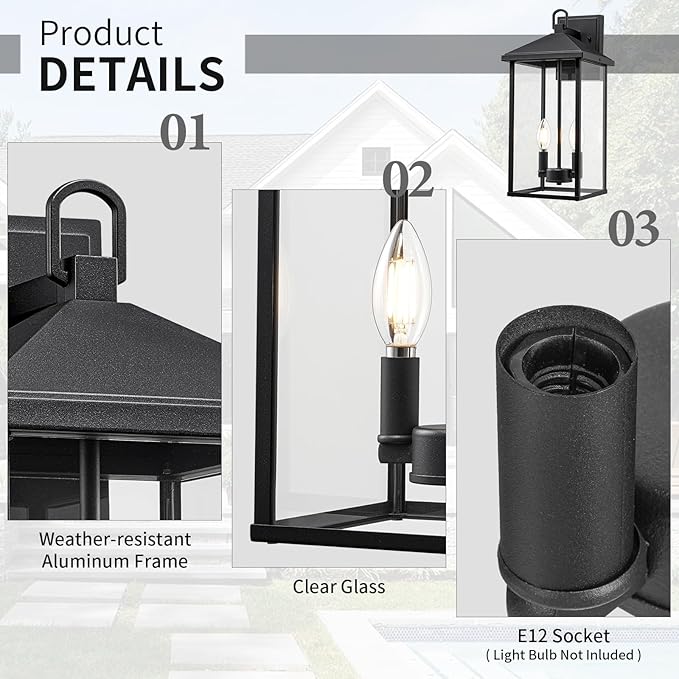 Darkaway Outdoor Wall Lights for House, 17 Inch Tall Exterior Lighting Fixtures Wall Mount Outdoor Porch Lights Outside Sconce Lights with Clear Glass for Patio Hallway Garage E12 Socket