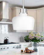 Emak Brushed Nickel Pendant Light Fixtures, Modern Pendant Lights Kitchen Island with Milk Glass Shade, 10 Inch Large Island Lights for Kitchen, Dining Room, Bathroom, PL126-BN-ML