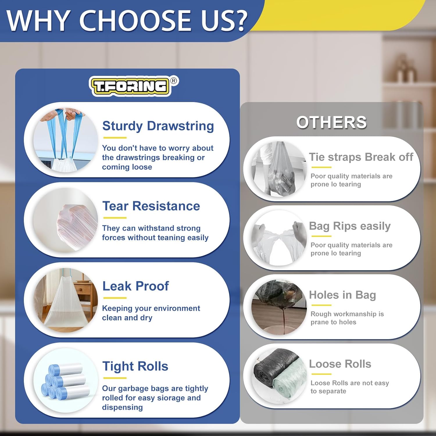 240 Count 5 Gallon Trash Bags Drawstring 1.1 Mil - 18 Liter Small Garbage Bags for Bathroom, Strong Unscented White Plastic Wastebasket Bin Liners for Kitchen Office Toilet and Bedroom