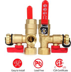 MIZUDO 3/4''NPT Tankless Water Heater Service Valve Kit, with 150 PSI Pressure Relief Valve, Hot and Cold Isolator Valve