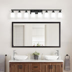 8 Light Bathroom Vanity Light,Modern Matte Black Bathroom Light Fixtures Over Mirror with Square Frosted Glass,Wall Sconces for Restroom,Living Room Hallway E26