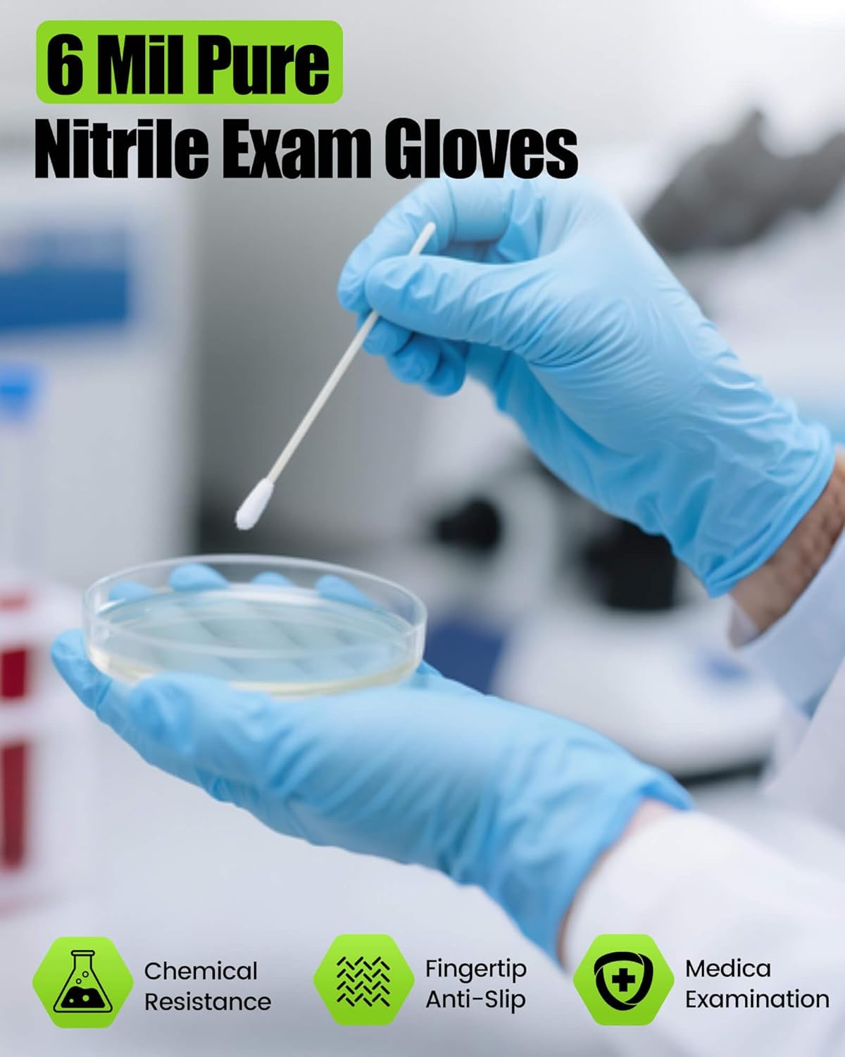 TREEGO 6 Mil Nitrile Gloves – Medical Grade Heavy Duty Disposable Gloves, Latex & Powder Free, Chemical Resistant