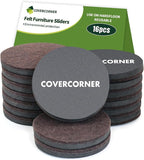 Furniture Sliders for Hardwood Floors 16 PCS - 3 1/2 inch Sliders for Moving Furniture – Felt Furniture Pads for Hardwood Floors Brown