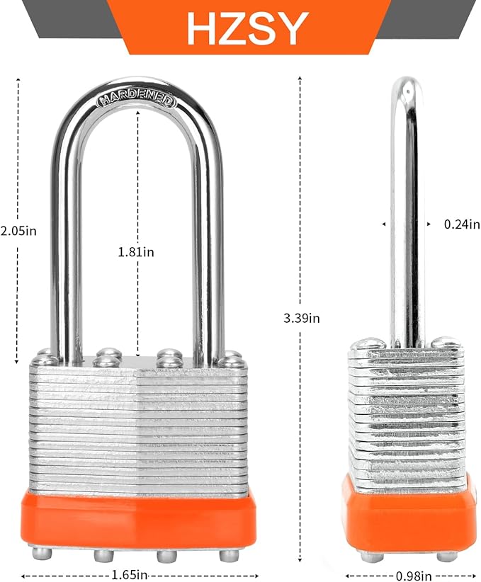 Padlocks Keyed Alike, Pack of 12, Laminated Steel Keyed Lock (1-9/16", 40mm), Padlocks with Same Key, Long Shackle, for Toolbox, Locker & StorageUnit or More