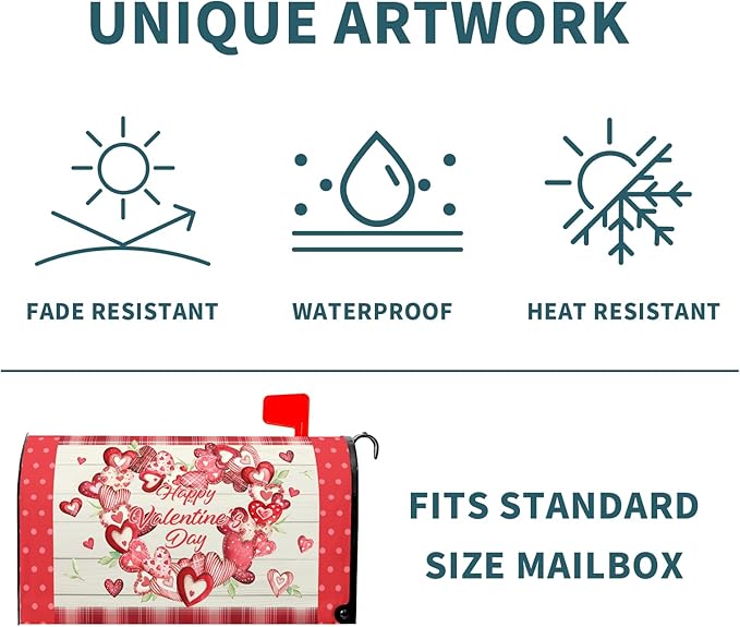 Kawani Happy Valentine's Day Mailbox Covers Magnetic Pink Red Love Heart Valentines Mailbox Covers Magnetic Standard Size 21x18 Inch Holiday Post Letter Box Cover for Garden Yard Decor