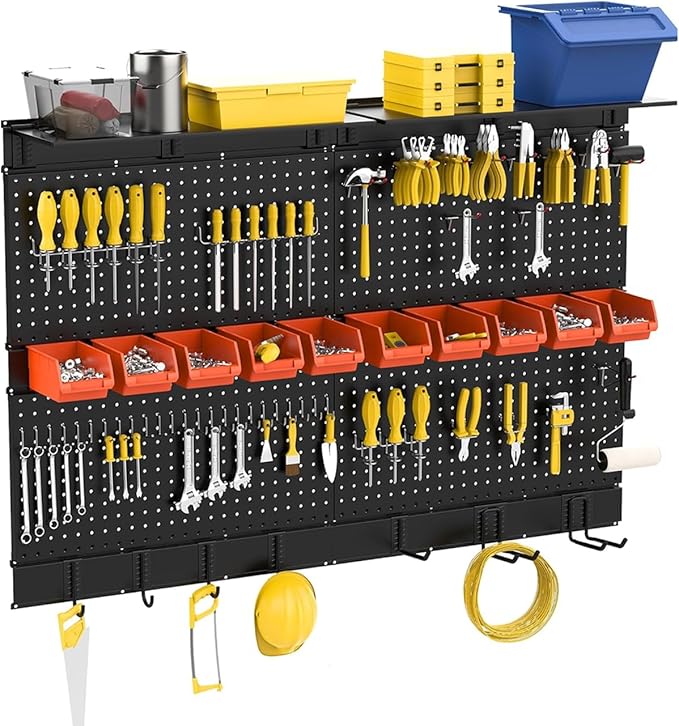 Ultrawall Black Pegboard Wall Organizer, 48X 36 inch for Garage Storage with Hooks, Storage Bins, Tool Panel Organizer, 72pcs