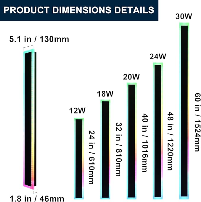 MELUCEE 2 Packs 24in Long Outdoor RGB LED Wall Lights, 5.1in Wide Exterior Wall Light Fixtures Black Dimmable Long Strip Wall Sconce with Remote Control for House Garage Patio Porch, IP65 Waterproof