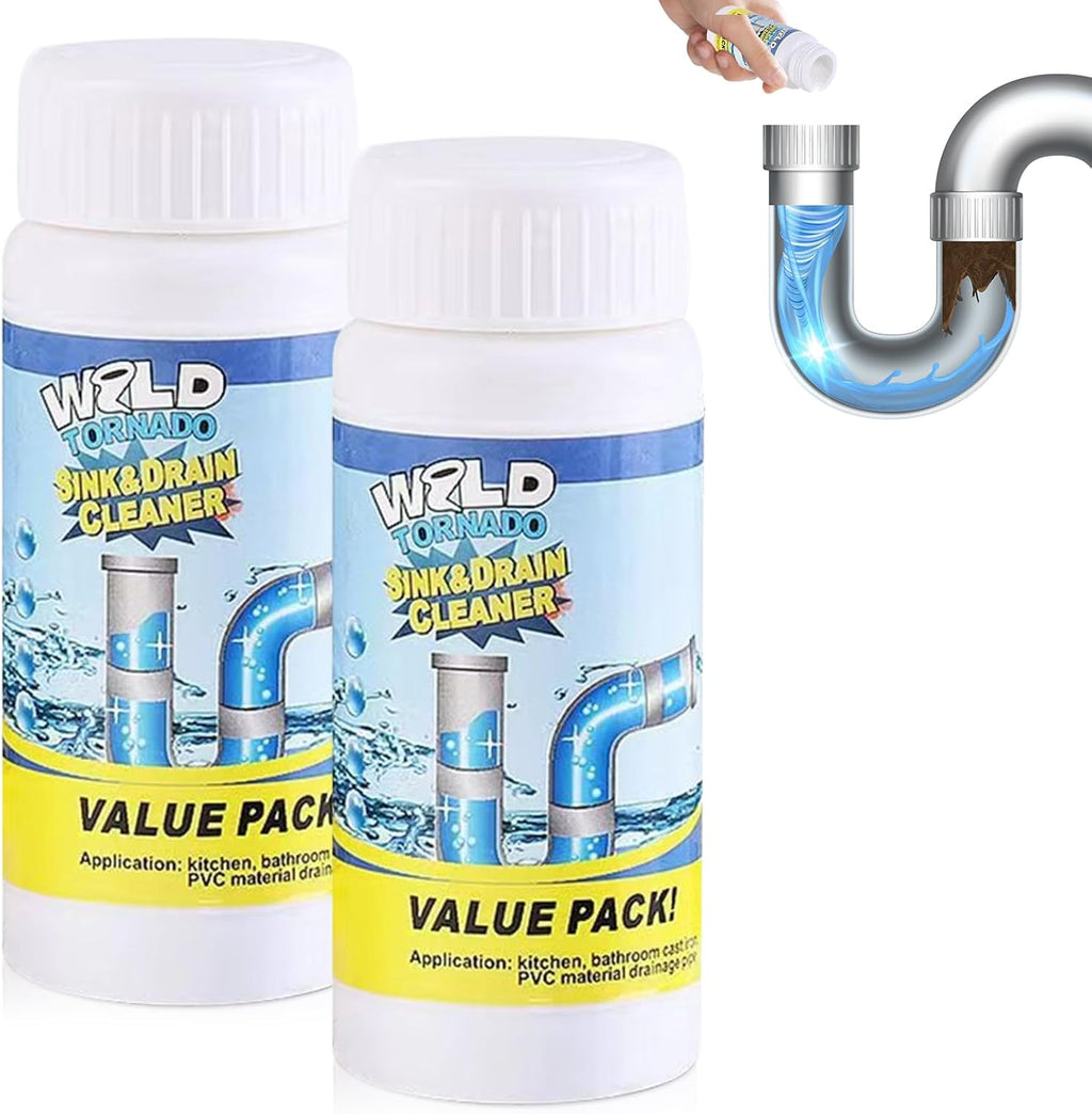 Wild Tornado Pipe Dredge, Powerful Sink and Drain Cleaner Powder, Wild Tornado Sink and Drain Cleaner for Kitchen Toilet Pipeline Quick Cleaning Tool (2PCS)