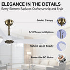 52" 3 Blade Ceiling Fan Without Light, Farmhouse Rustic Wooden Flush Mount Ceiling Fan no Light with Remote for Indoor/Outdoor - High End Silent Operation, White & Gold, 52 Inch