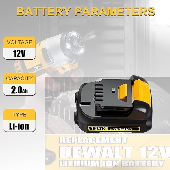 12V DCB120 2.0Ah Battery Replacement for DeWalt 12v Max Battery DCB120 DCB121 DCB123 DCB122 DCB124 DCB125 DCB127,Compatible with DeWalt 12V power Tools , Lightweight Lithium UL Certified (1-Pack)