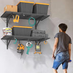 2-Pack 2x4ft Garage Shelving Wall Mounted, 2' x 4' Heavy Duty Garage Storage Shelves with Hooks, 400LB Capacity
