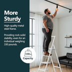 WOA WOA 4 Step Ladder, Foldable Ladder with Wide Pedals and Handle, Sturdy Ladders for Home and Kitchen with Anti-Slip Feet, Supports up to 330 lbs - White