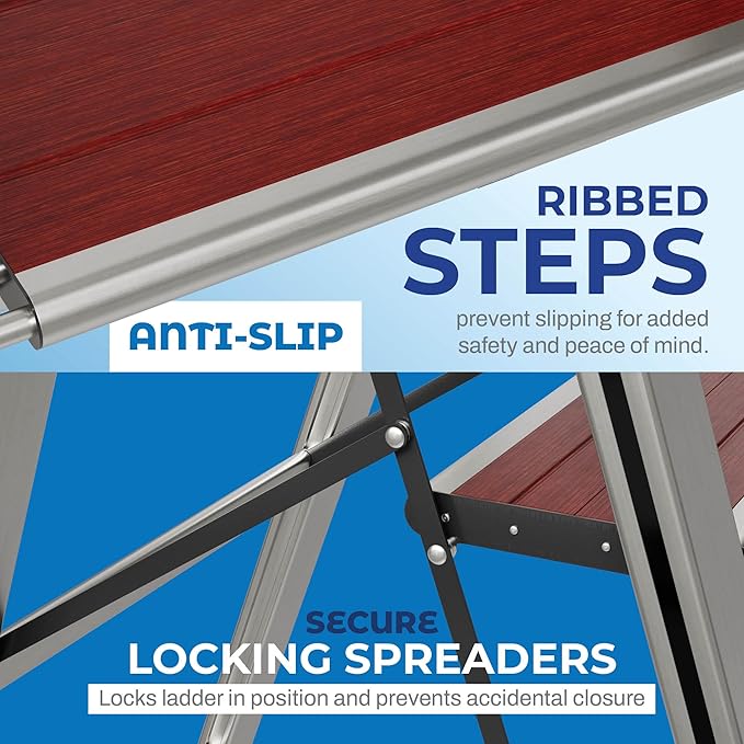 Step Ladder 2 Step Folding, Decorative - Beautiful Mahogany & Silver Aluminum, Ultra Slim Profile, Anti Slip Steps, Sturdy-Portable for Home, Office, Kitchen, Photography Use,by SORFEY