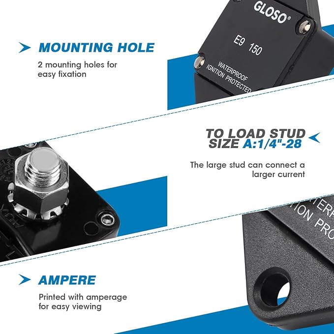 GLOSO Circuit Breaker E94 Panel Mount T1 Auto Reset for Marine Automotive Truck (70A
