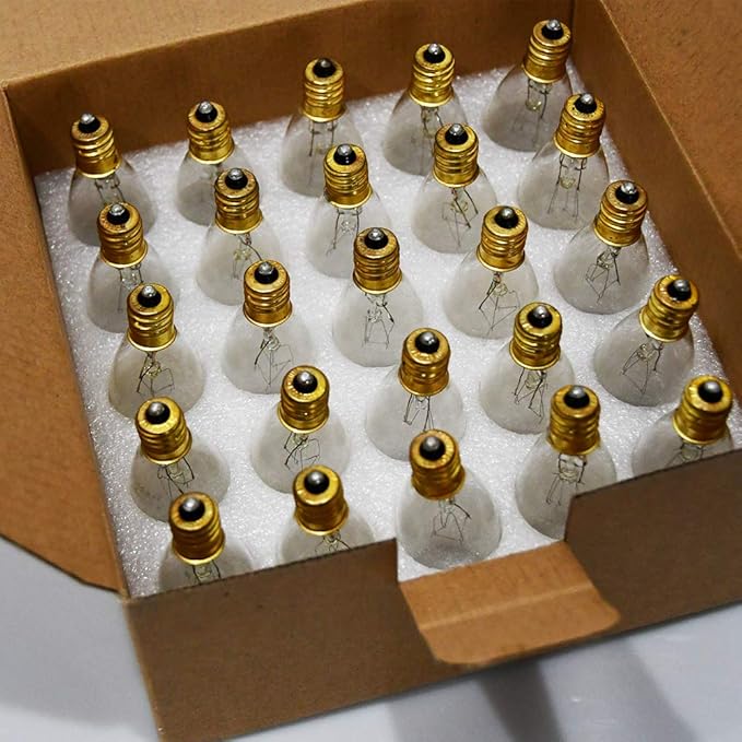 25 Pack Candle Light Bulbs,Crystal Clear Torpedo Tip Candelabra Replacement Bulbs Fit C7/E12 Candelabra Base,7 Watt C26 Replacement Night Light Bulb for Electric Window Candle Lights
