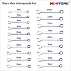 HITORK 19 Piece Metric Combination Wrench Set (6–24mm) Cr-V Steel Mirror Chrome Finish 12-Point Box End, 15° Offset, Roll-Up Pouch – Durable Open End Wrench Set for Home, Garage & Auto Repair