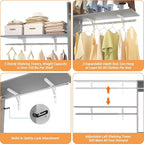 8FT Closet System with Shelves, 96'' Closet Organizer System with 3 Hanging Rods, Wall Mount Bedroom Wardrobe Walk-in Closet, Adjustable Cloth Garment Rack from 5 to 8FT (Cut to Fit), Grey