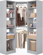 Corner Closet System with 12 Shelves, 39.2" Corner Closet Organizer System with 2 Hanging Rods, Versatile 6-Tier Walk-in Closets for Corner Space, Grey (39.2" L x 39.2" W x 80" H)