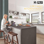 Fapully Kitchen Faucet, Black&Brushed Nickel Kitchen Faucet with Pull Down Sprayer, Commercial Kitchen Faucets with LED Light and Deck Plate