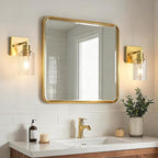 EMONG Gold Bathroom Light Fixtures,1-Lights Brushed Brass Vanity Light with Clear Glass Shade, Wall Sconces for Hallway, Farmhouse, Living Room