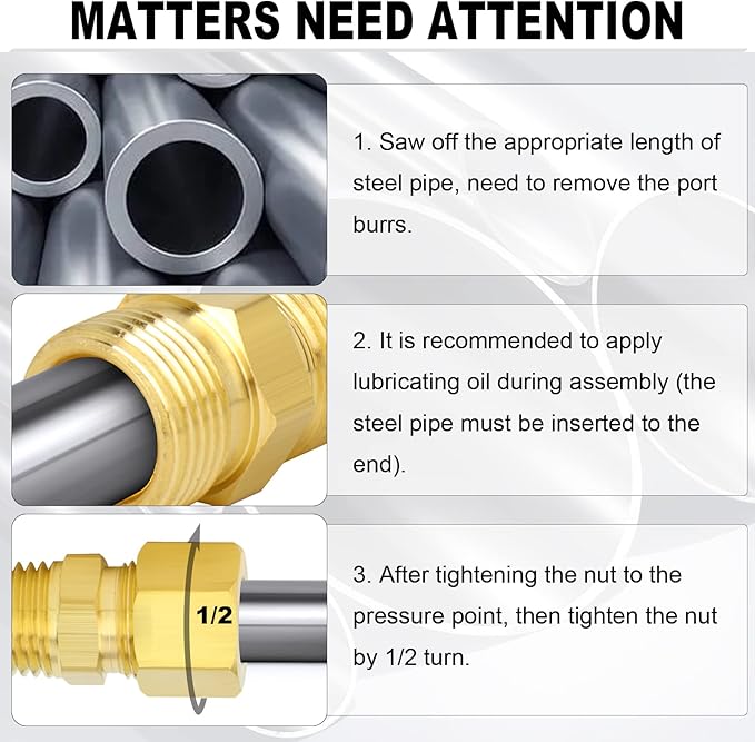 ChillWaves Brass Compression Tube Fitting, 1/2" OD x 1/4" NPT Male Compression Union Connector(5-PACK)