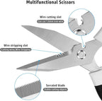 8-Inch Heavy Duty Utility Scissors All Purpose, Serrated Blade, White Comfort Grip for Cutting Carpet, Cardboard, Leather, Fabric, Multipurpose Sharp Shears for Kitchen, Garden, Office, Carft